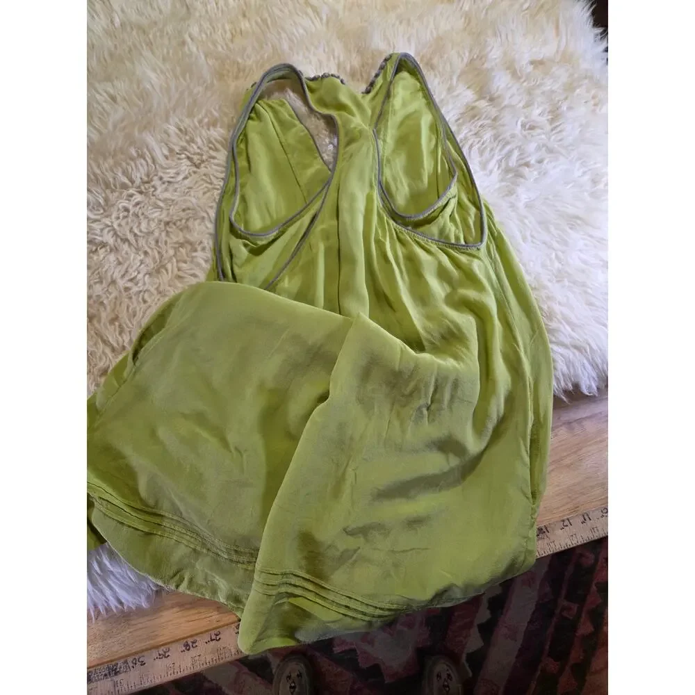BCBGMAXAZRIA Green 100% Silk Sleeveless Tank Dress Mini Racerback M - Picture 15 of 15